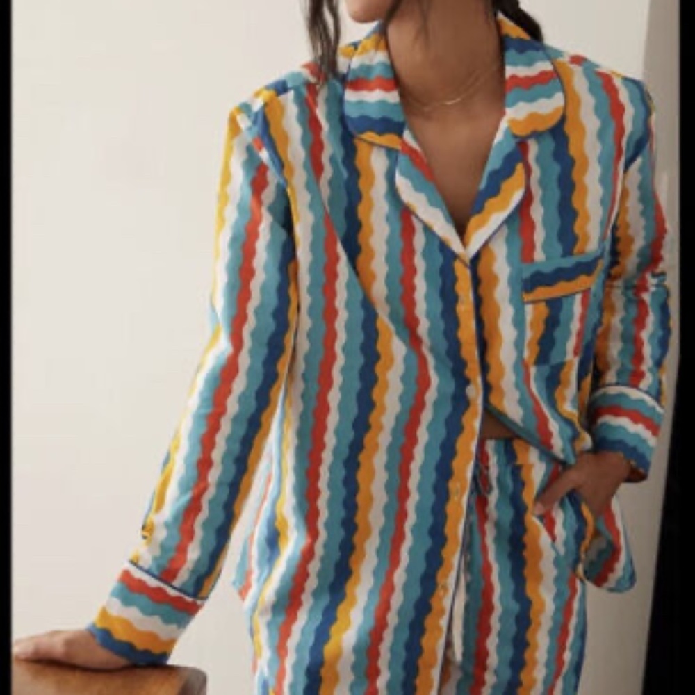 NWT Anthropologie Printfresh Women's Striped Sleep Top Pajama Retro Size S